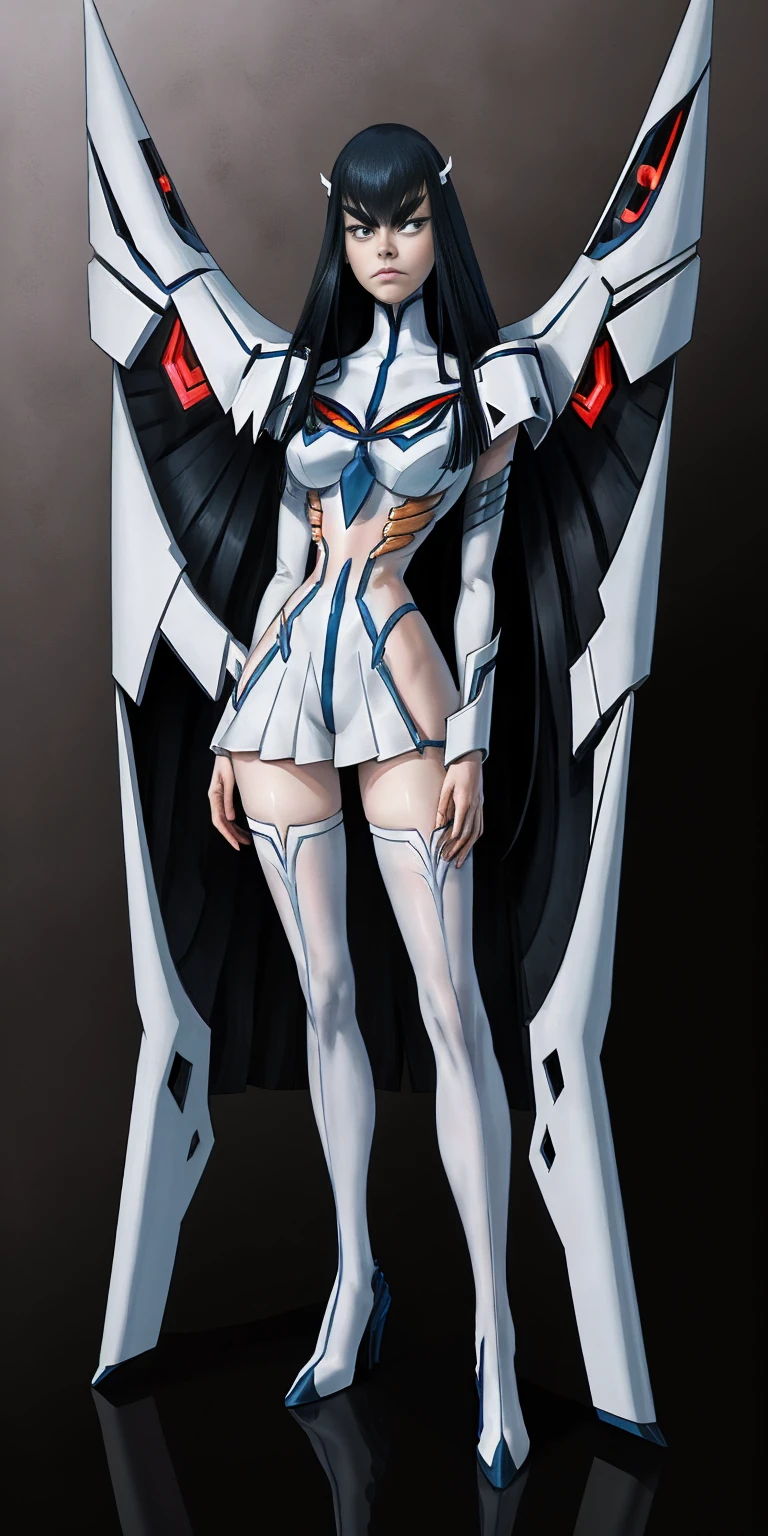 female Satsuki Kiryuin, Satsuki Kiryuin from Kill-la-Kill, mesh stockings, full height, bottom view, best quality, very detailed, ultra 8k resolution,portrait, full body (plain background)