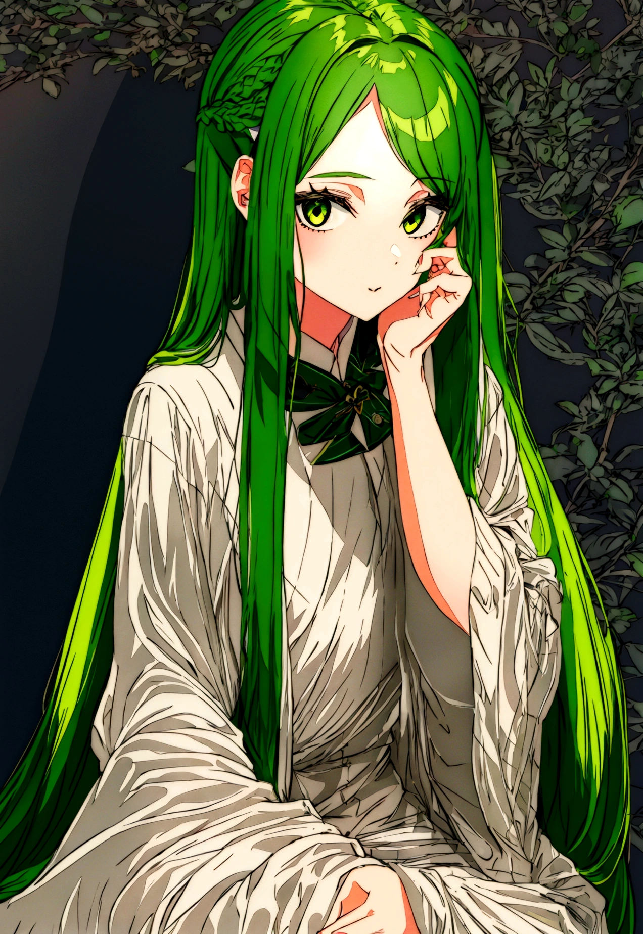 girl, green hair, long hair