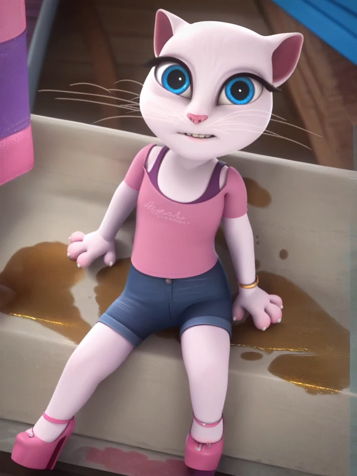 ,solo focus, a_la, 1girl, cat, white fur, long whiskers on both sides of the face, big bright blue eyes, big black eyelashes, small pink nose, triangular ears with pink channels, underwear, penis rape, gaze place, ass_focus, new anal for beginners, legs on the side, touching the anus, inviting for sex, lying flat on the floor, looking at the viewer, opening the anus, penis enters the ass, Score_9, Score_8_up sex