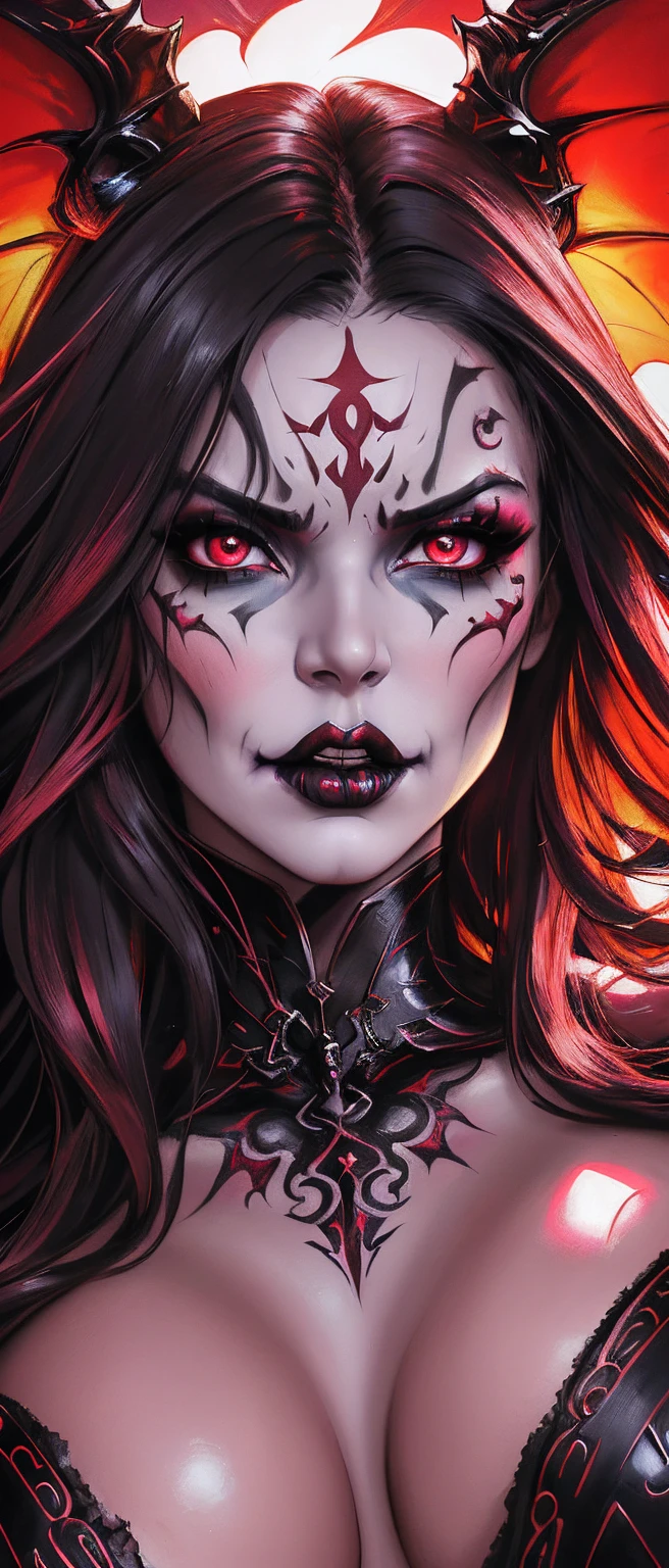 Full body portrait, from below, demoness, full body portrait, kendralustlora, succubus, day of the dead facepaint and bodypaint, scary detailed art in color, rage, fury, angry expression, busty, curvy hips, sexy, alluring, erotic posing with open legs, lowleg panties, highly detailed fantasy art, beautiful fantasy art portrait, intricate detailed digital art, highly detailed digital painting, digital art fantasy art, mark brooks detailed, detailed fantasy digital art, amazing detail digital art, close-up portrait demoness skull, by Todd Lockwood, liquid metal girl