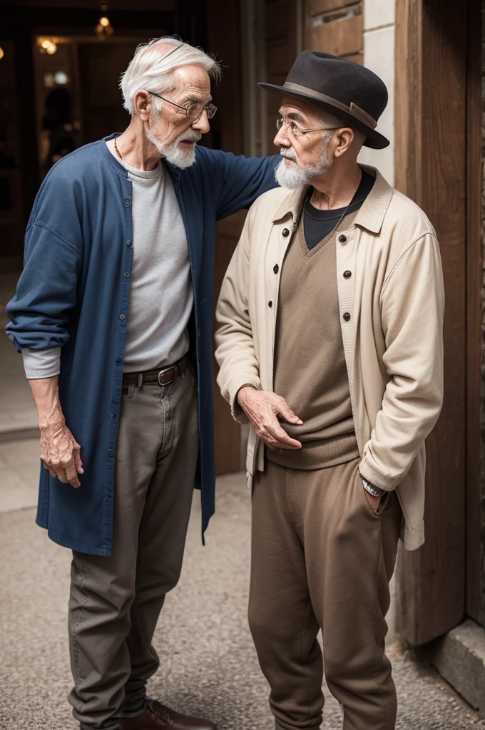 an elderly man talking to his young adult son, both wearing clothes similar to those from the time of the Bible, the time of Jacob