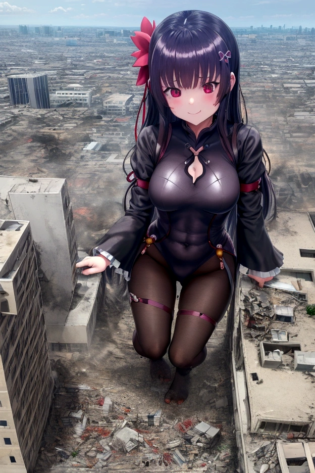 attack of aness、full body、high quality、great picture、Rem、Re:Zero、hell girl、huge demolition、giant demon、giant devil girl、scary powerful giant girl、huge impact、destroyed city and giantess、small buildings、city destroyed by giantess、small buildings on the ground、hardly destroyed buildings、cracking buildings、devil costume、row angle、Walking Giant Girl、Make women bigger、Anime Style、Real Anime、Anime characters、scary smile、creepy face、白いSigh、Heat、Excited woman、scary smile、Sweat、Sweatが流れる、Sigh、Dark atmosphere、dark sky、Destroyed urban area、rubble、Anatomically correct、Accurate body、many people in panic