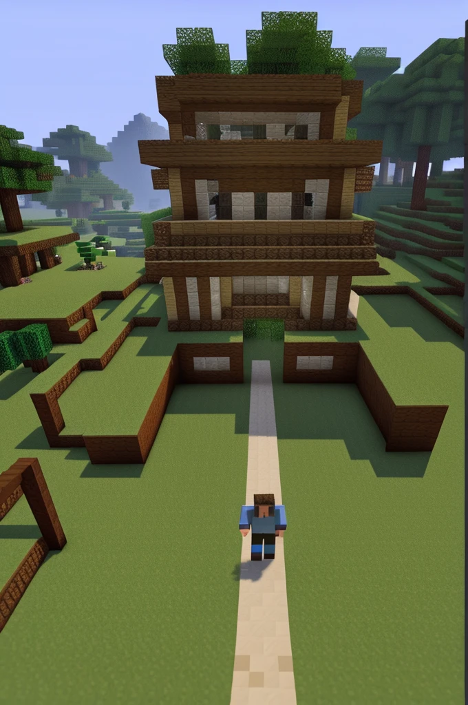 Minecraft-style design, one man, with background