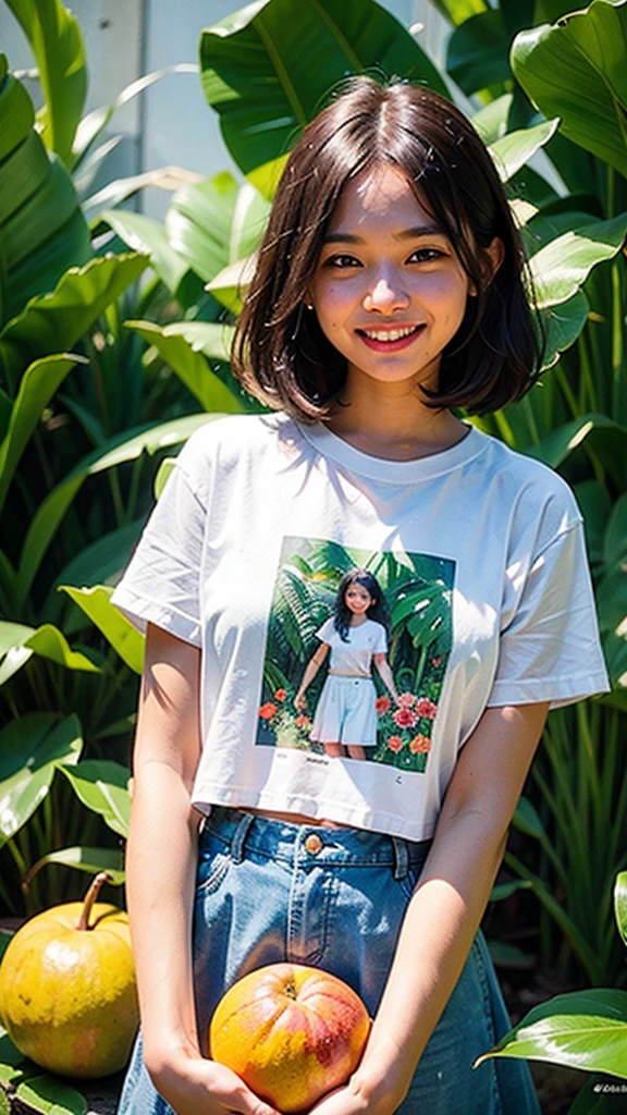(ultra high definition), (ultra high definition), (full sharpness), (maximum quality), (Cinematic), (8k), ((girl child)), ((12 years old)), (brunette), ((green eyes)), ((extremely beautiful)), (alone), ((full body)), (ultra detailed face), (ultra detailed eyes), (ultra realist eyes), ((ultra detailed irises)), (perfect body), (delicate hands), (very detailed hands), (natural lighting), ((side view)), (big smile), (soft skin), (natural skin), (unique), (totally realistic), (so sweet), ((always the same face)), ((repeat always the same face)), ((always the same body)), ((always the same proportions)), ((looking at the camera)), ((wearing a shorts and t-shirt)), (a beautiful flower garden), ((pearl skin))