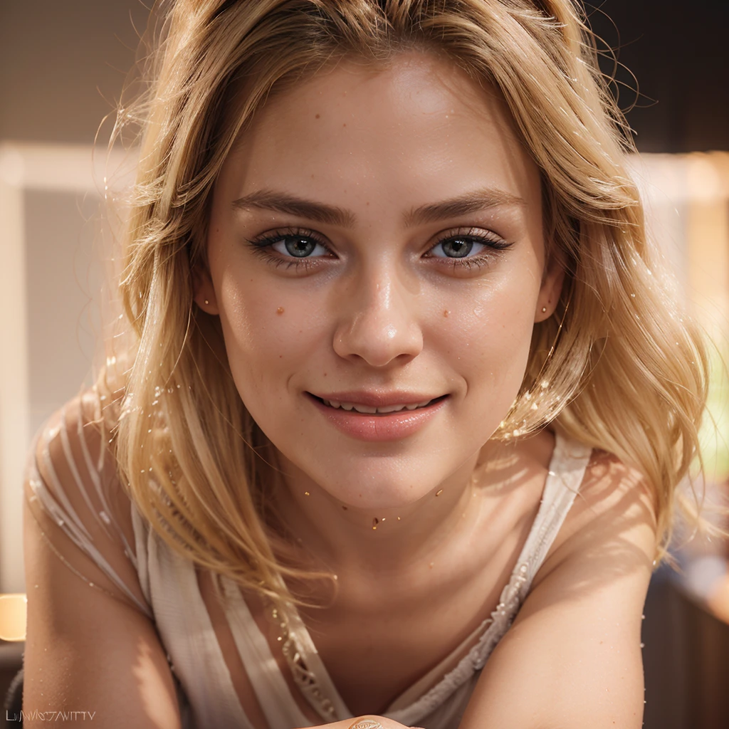 a beautiful 23 year old american girl, blonde hair, beautiful detailed eyes, beautiful detailed lips, extremely detailed face, longeyelashes, smiling, upskirt, smooth pussy on display, front view, photorealistic, 8k, high quality, digital art, realistic, hyper detailed, cinematic lighting, vivid colors, elegant