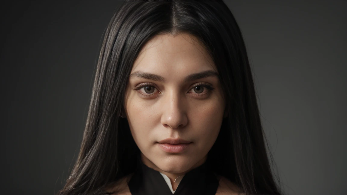 Santa vincenza Gerosa, middle aged, (Black hair), Straight hair, dark clothes, nun outfit, long face, big hair, Straight hair, (photorealistic:1.2), (Artwork), best quality, (detailed face:1.4), CRU photo, 8K ultra-realistic, perfect artwork
