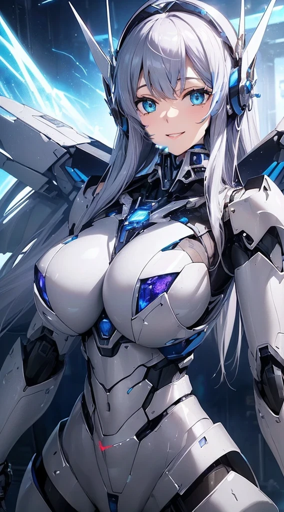 Blue shining mechanical eyes、A kind smile