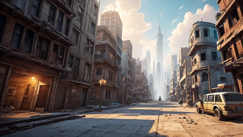 Make an RPG setting of an abandoned city. the city must be futuristic and have a dramatic air