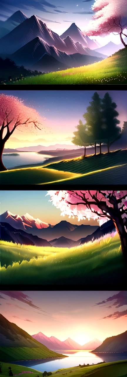 ((logo, wonderful, 8K, Tabletop, RAW Photos, wonderful, 最high quality, Photorealistic and Very detailed CG Integrated 8K Wallpaper, high quality, Very detailed, Narrative poem, Particle Effects, Dynamic Effects, Text Border Depth, Cinematic Light, Lens flare, Ray Tracing, Tabletop, Genuine: 1.4, Ultra HD: 1.2, Genuine, Genuine)), Fantasy, Anatomically correct, Wind, The beauty and brilliance of mountains and forests, The silence and beauty of the grasslands of the world, Vast land, Lakeside, wonderful景色, Beautiful natural scenery, Wind, cherry blossoms, cherry blossomsの花びらが舞っている, cherry blossoms吹雪, Falling petals.