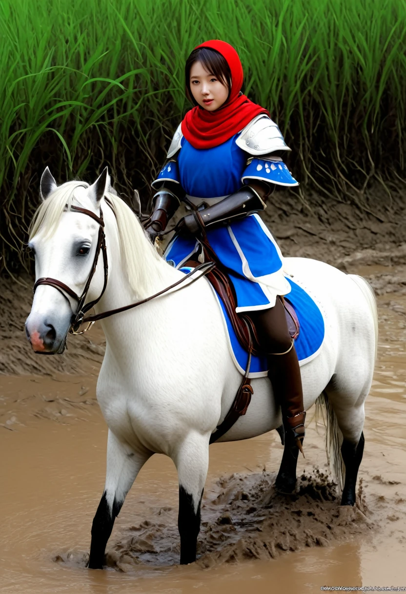 (((masterpiece))),(((Highest quality))),((Tabletop:1.4, Highest quality)), (Realな写真:1.4),
((1 cute girl knight)),rodeo,horse standing,Surprised face,
(超High resolution:1.2),, wonderful, Very detailed CG Unity 8k wallpaper, Very detailed, High resolution,fat horse ridden by japanese girl,Chubby,Plump,Double,Red, white and blue outfit,Soaking in the swamp,Mud Splash,
Soft Light, Beautiful detailed girl, Droopy eyes,Very detailedな目と顔, Beautiful and exquisite nose, Beautiful and exquisite, horse ridden by a girl can't stand up because its drowned in the sticky muddy pitfall:10.0 ,Displeased face:4.0,Real,Stir,Anatomically correct,action horse riding scene while struggle fighting