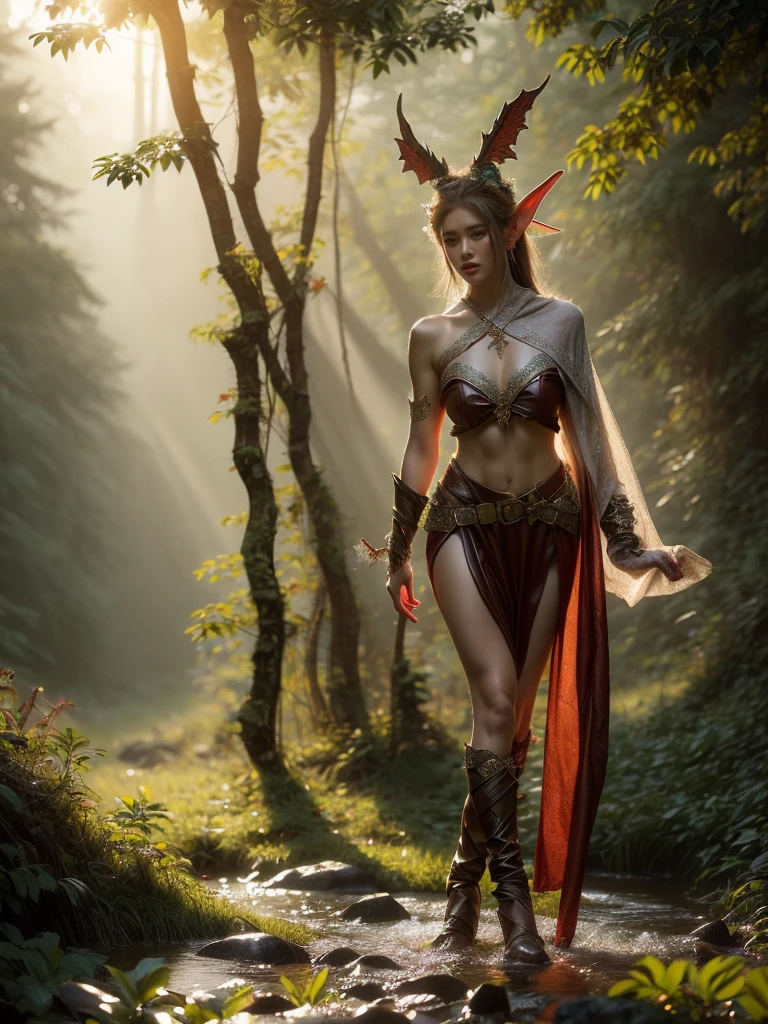 lord of the rings elf woman, Realistic skin,full - body, Smooth soft skin, Symmetrical facial, soft-lighting,highly detail face, Concept art, Digital Painting, ethereal, Epic, 8K, intricate details, sharp-focus, Sexy Eyes, red hair, twitter #NFSW, Smile, Posing, approaches the camera, hyper realisitc, Photos of the top model