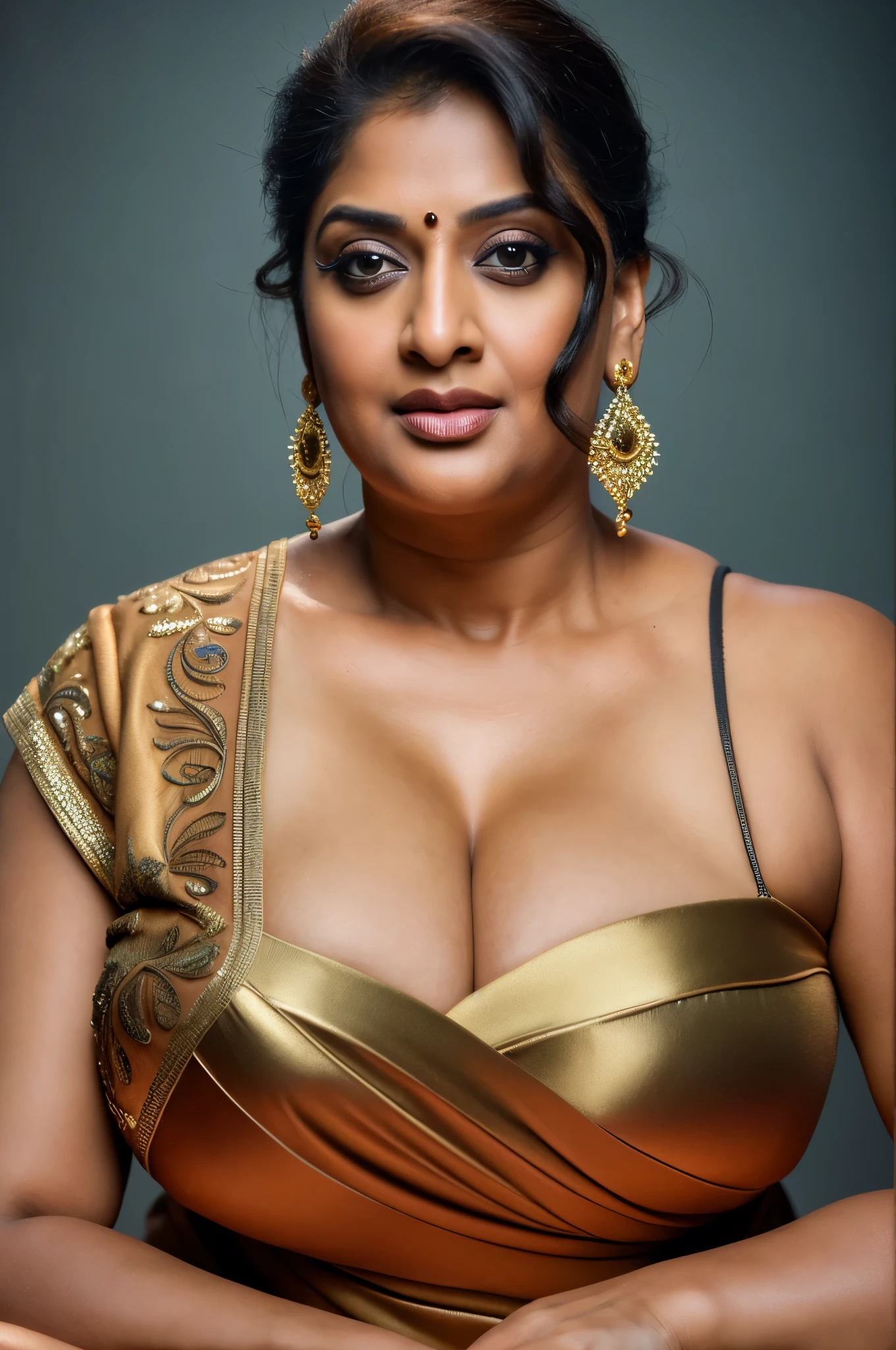 50yo mature MILF Anushka Shetty,((best quality)), ((masterpiece)), ((realistic)), sweat, alluring figure,  bulging figure, thick charming lady, curvy, thick navel, full figured woman, eye kajal, massive breast, full body, styled hair, pierced eyes, female face,royal aura, trend on artstation , sharp focus, studio photo, intricate detail, very detailed, detailed eye, illustration, very detailed, sharp focus, digital render, professional, 4k