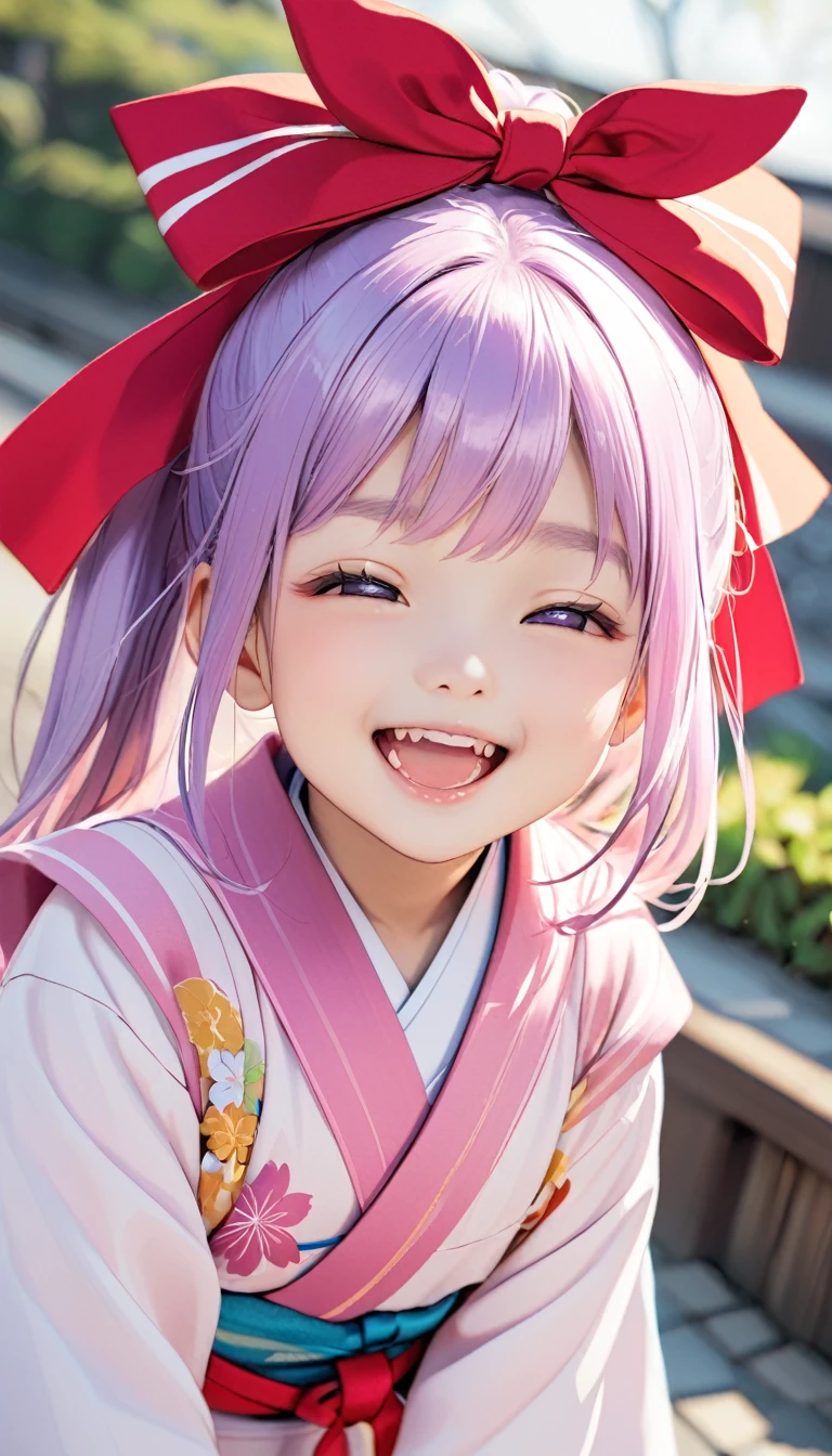 6 year old Japanese girl,Close-up excited face'Eyes wearing silver-white mirrored lens sunglasses、I looked at the world reflected in the lenses of my sunglasses..(Side Pony,Colorful Hair),
