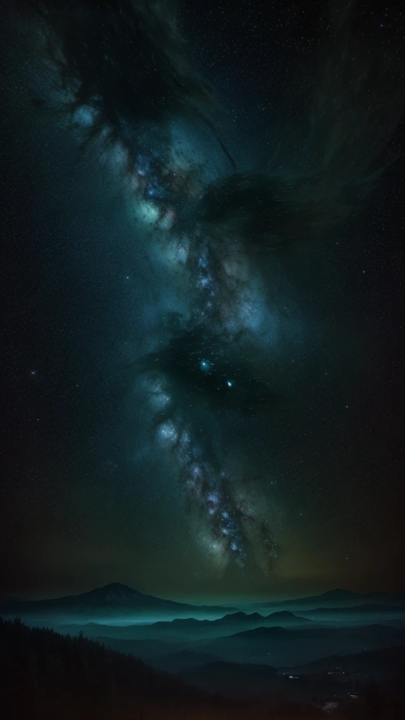 (RAW Style, masterpiece, Highest quality, Super detailed), A dark room with a view of the vast universe, Adorned with twinkling stars and enchanting nebulae, All photographed in a unique and captivating realistic style. The scene is a visual masterpiece, Attention to detail、Precision crafted. All elements, From the complex patterns of stars to the mysterious glow of nebulae, Highest qualityで丁寧にレンダリングされています. The images are super high resolution, You can immerse yourself in breathtaking beauty. The deep colors of the night sky create a serene atmosphere, Analog style brings back memories. The texture of the image resembles film grain., Add