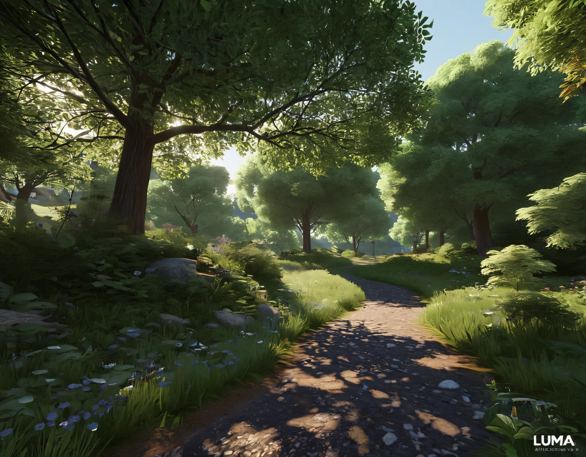 Generate an image inspired by Luma AI's Interactive Scenes v1.2 announcement. Create a stunning outdoor scene with Gaussian Splats, approaching Luma NeRF quality. Showcase the clarity of details and advances in sky and background quality. The image should be UHD and 8K, focusing on realistic rendering and intricate detailing, pushing the capabilities of Midjourney and Luma AI.