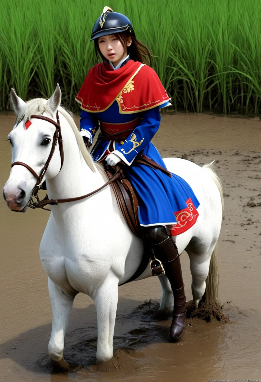 (((masterpiece))),(((Highest quality))),((Tabletop:1.4, Highest quality)), (Realな写真:1.4),
((1 cute girl knight)),rodeo,horse standing,Surprised face,
(超High resolution:1.2),, wonderful, Very detailed CG Unity 8k wallpaper, Very detailed, High resolution,fat horse ridden by japanese girl,Chubby,Plump,Double,Red, white and blue outfit,Soaking in the swamp,Mud Splash,
Soft Light, Beautiful detailed girl, Droopy eyes,Very detailedな目と顔, Beautiful and exquisite nose, Beautiful and exquisite, horse ridden by a girl can't stand up because its drowned in the sticky muddy pitfall:10.0 ,Displeased face:4.0,Real,Stir,Anatomically correct,action horse riding scene while struggle fighting