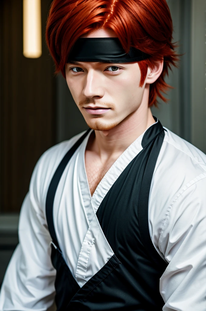 Redhead boy blindfolded anime style