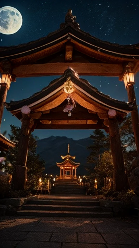 shrine、Purple Moon、Night view、Put your hands together