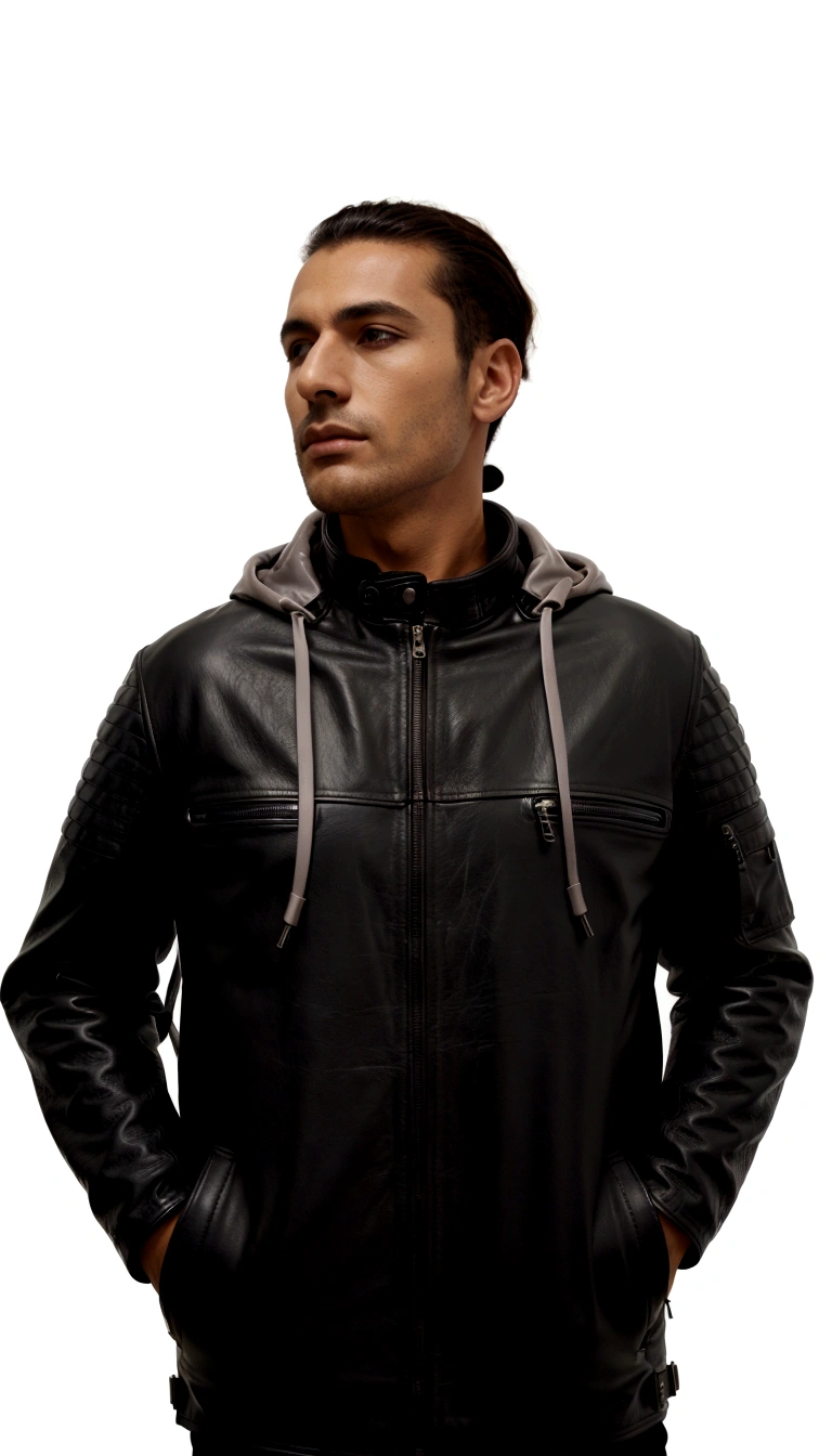 arafed man in a black leather jaqueta and a gray hoodie, leather jaquetas, black leather jaqueta, roupa de couro, black bomber jaqueta, a man wearing a black jaqueta, black jaqueta, ástor alexander, wearing a leather jaqueta, editado, jaqueta, pose de ombro na frente, roupas de couro, leather jaqueta, wearing jaqueta, wearing leather jaqueta, roupa de couro preto