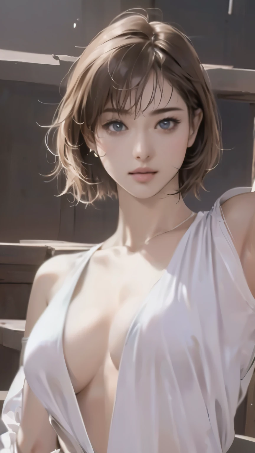 (In 8K、RAW shooting、Highest quality、Masseter region:1.2)、Super detailed、Ultra-high resolution、(Realistic、Realistic photos:1.37)、Portraiture、High-resolution RAW color photos、Professional photography、hVery detailed and beautiful、Very detailed、8K Image Wallpapers、Incredibly detailed、Large file size、Official Art、HVery detailed CG Unity 8K wallpapers、hVery detailed beautiful girl、Very detailed顔、Very detailed目、Very detailed皮膚、Very detailed指、hVery detailed nose、Very detailed口、Perfect Anatomy、Detailed Background、Detailed clothing、1 Girl、(20:1.2)、20th generation、cute、Realistic body、、White skin、Glowing Skin、the body is slim、Black-haired、((Very short hair))、(Well-groomed bangs: 1.5)、((Firm B cup breasts))、((Exposed breasts))、((Black Lingerie))、((Full nudity))、((Small and beautiful pink areola))、((Place your arms behind your head))、((Full Body Shot))、((upright posture))、