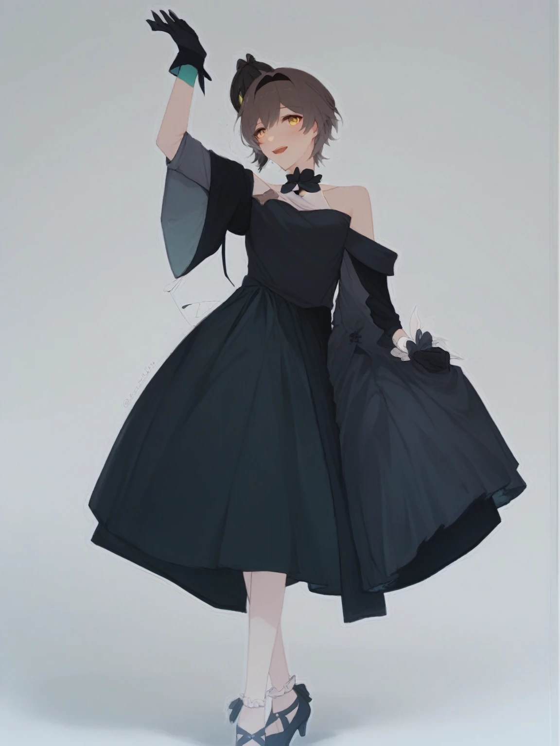 score_9, score_8_above, score_7_above, score_6_above ,2 girls, several girls, that carries, blush, SMILE, black hair band, gray fur, wide, medium hair, hair band, dress, gloves, Jacket, shirt, Skirt, absurdities, black gloves, black Jacket, black Skirt, that carries person, Firefly \(Honkai: star rail\), high resolution, Honkai: star rail, Honkai \(series\), long sleeves, looking at the viewer, mochiduki, Open mouth, princess carry, purple eyes, simple background, job \(Honkai: star rail\), pioneer \(Honkai: star rail\), yellow eyes