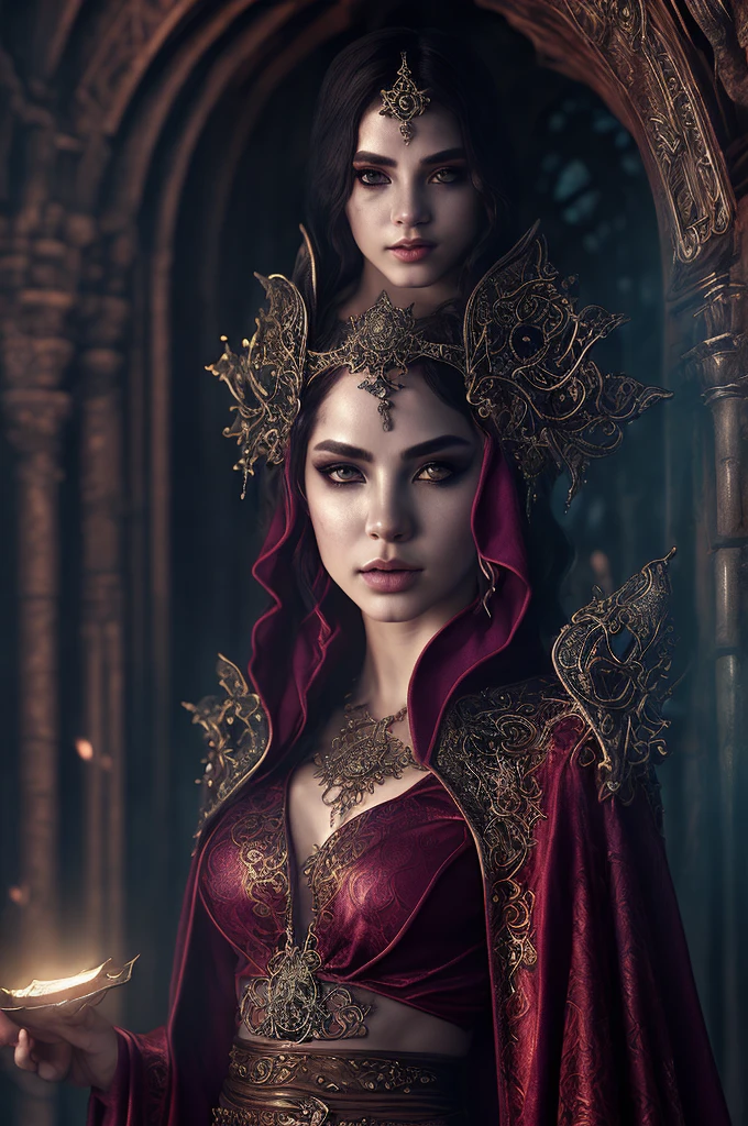 A highly detailed portrait of an Altmer mage-scholar hybrid, a devout worshiper of the divine Julianos, intricate facial features, piercing eyes, elegant robes, mystical aura, ornate staff, glowing runes, dramatic lighting, detailed architectural background, fantasy art, digital painting, cinematic perspective, vivid colors, masterpiece