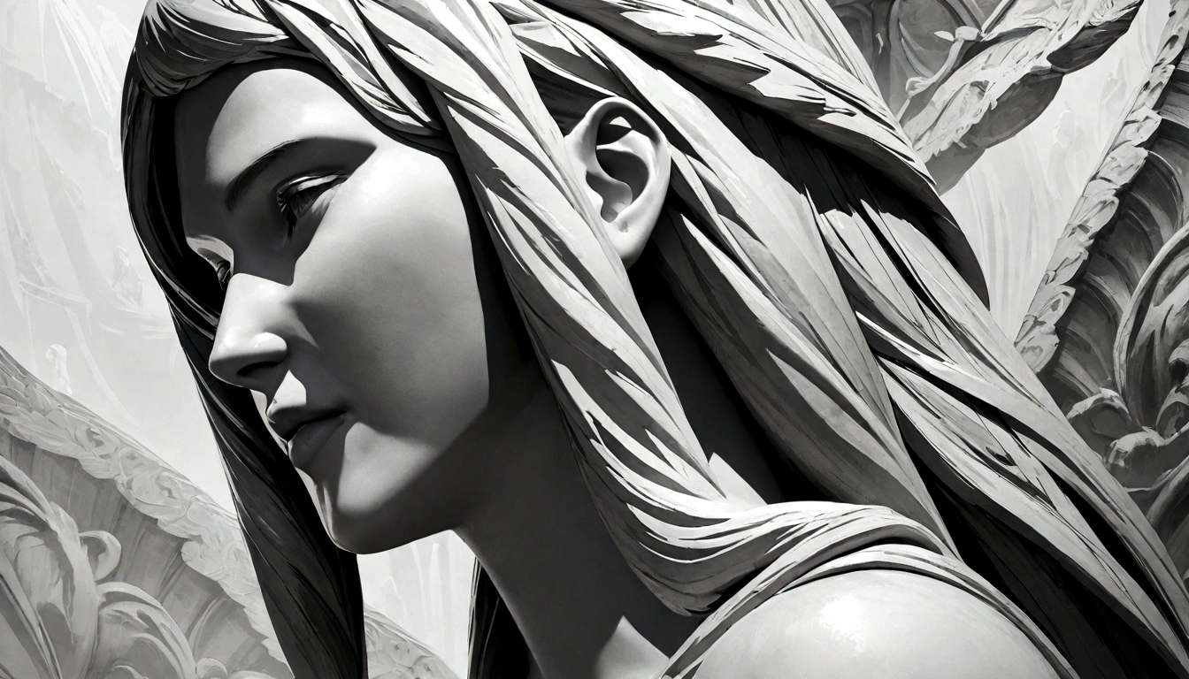 a portrait statue of the stoic Seneca in black and white 4K,Face lateral, super realistic wallpaper