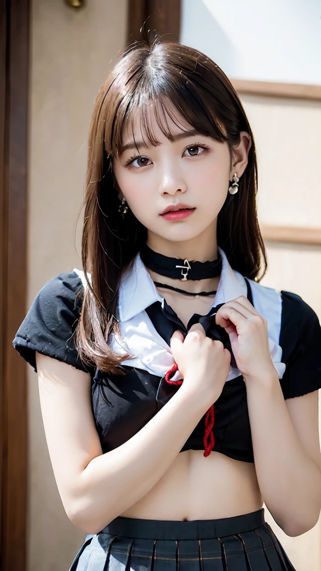 Wear the cutest gothic maid outfit in the world,The cutest maid choker in the world、The cutest gloves in the world、The most beautiful skin in the world、The most beautiful earrings in the world、The cutest sleeping face in the world、The cutest gravure idol pose in the world、Perfect proportions、cute、((18-year-old female:1.ung and adorable Japanese face,Official Art,Highly detailed CG Unity 8K wallpaper,(masterpiece:1.0),(Highest quality:1.0), 超High resolution,4K,Very detailed, photo shoot, 8K, Hmph, High resolution, Kodak Portrait 400, Film Grain, Lens flare brilliance,高いest quality,8K,Hmph:1.2),Portrait Shot,8K、Show Viewer, ((shibari:1.5)),((Bondage:1.4))、(古い邸宅でhemp ropeで後手胸縄縛りに縛られる:1.5), (Sexy pose:1.5), (Detained and deprived of freedom:1.5), ((hemp rope, Tied up with hands behind chest: uniform, Pleated mini skirt:1.5),