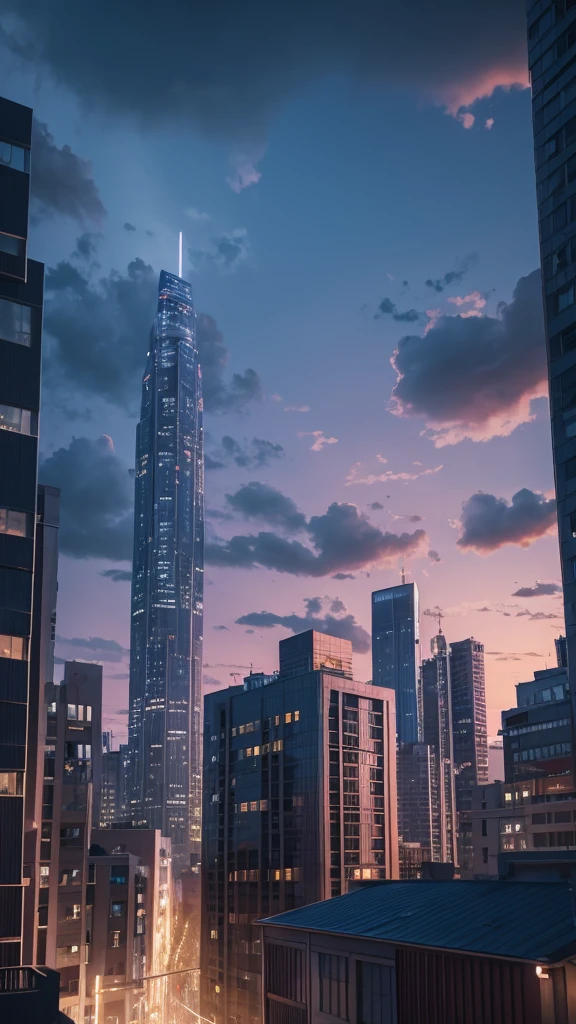 Twilight Sky Buildings Emotional An illustration
