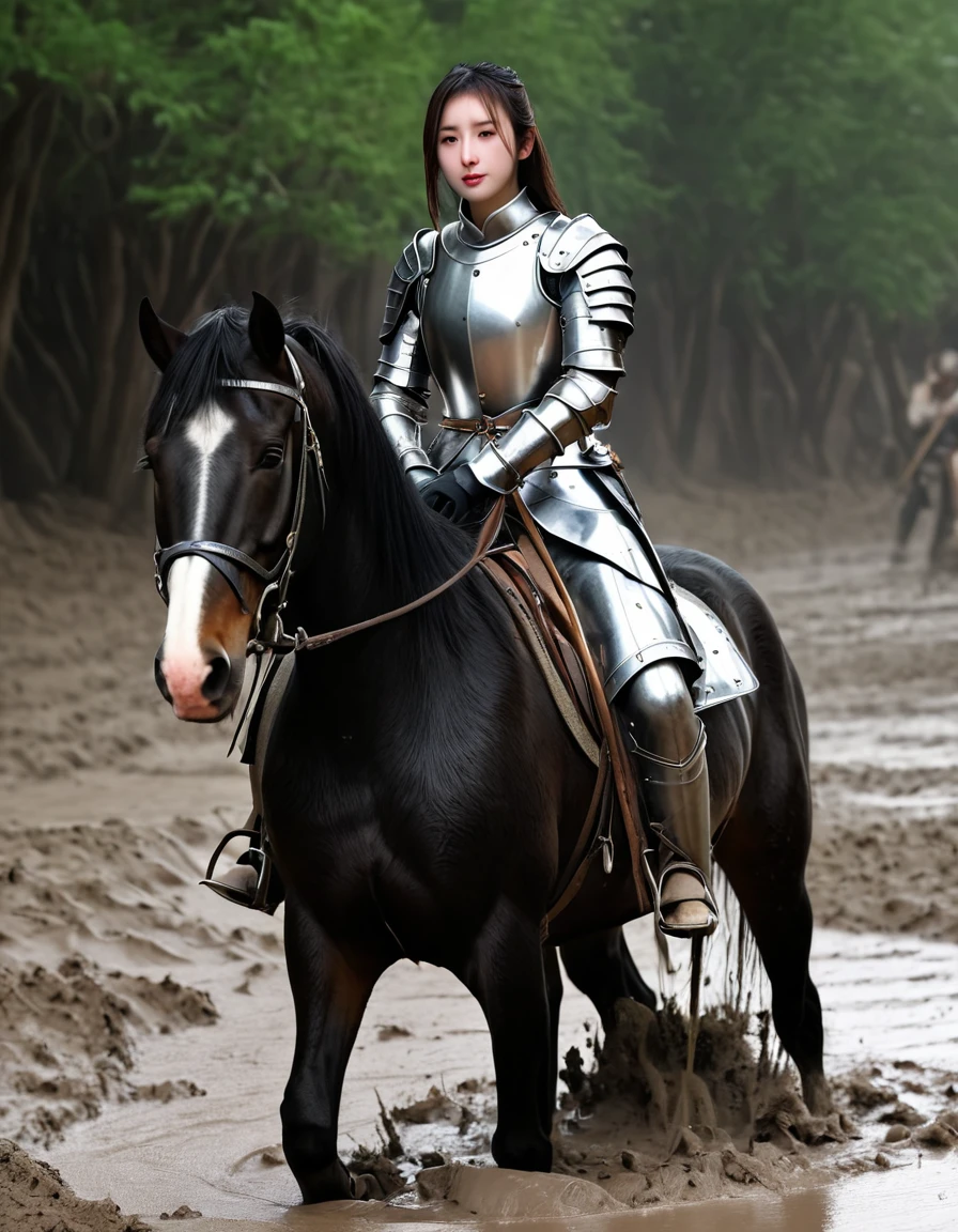 (((masterpiece))),(((Highest quality))),((Tabletop:1.4, Highest quality)), (Realな写真:1.4), 
((1 cute girl knight)),rodeo,Desperate,
(超High resolution:1.2),, wonderful, Very detailed CG Unity 8k wallpaper, Very detailed, High resolution,draft horse ridden by japanese cute girl,tight,muddy place,Beauty,The horse neighs,Tragic female knight in armor,Sink,In the mud,
Cold Light, Beautiful detailed girl, Droopy eyes,Very detailedな目と顔, Beautiful and exquisite nose, Beautiful and exquisite, draft horse ridden by a girl can't move because horse and girl soak in the sticky muddy deep pitfall:10.0 , horse falls down ,looks pained ,Surprised face:2.0,Real,Anatomically correct