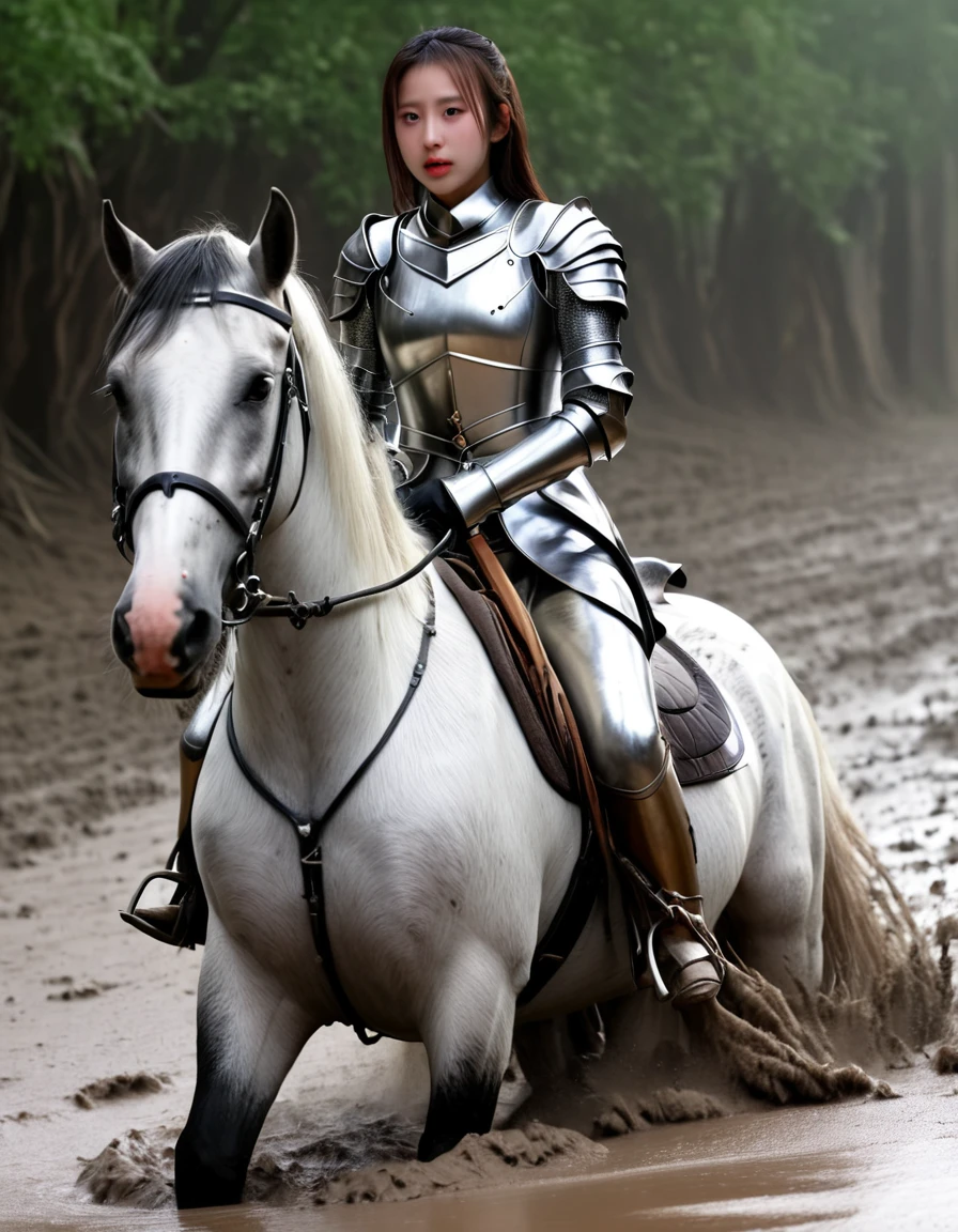 (((masterpiece))),(((Highest quality))),((Tabletop:1.4, Highest quality)), (Realな写真:1.4), 
((1 cute girl knight)),rodeo,Desperate,
(超High resolution:1.2),, wonderful, Very detailed CG Unity 8k wallpaper, Very detailed, High resolution,draft horse ridden by japanese cute girl,tight,muddy place,Beauty,The horse neighs,Tragic female knight in armor,Sink,In the mud,
Cold Light, Beautiful detailed girl, Droopy eyes,Very detailedな目と顔, Beautiful and exquisite nose, Beautiful and exquisite, draft horse ridden by a girl can't move because horse and girl soak in the sticky muddy deep pitfall:10.0 , horse falls down ,looks pained ,Surprised face:2.0,Real,Anatomically correct