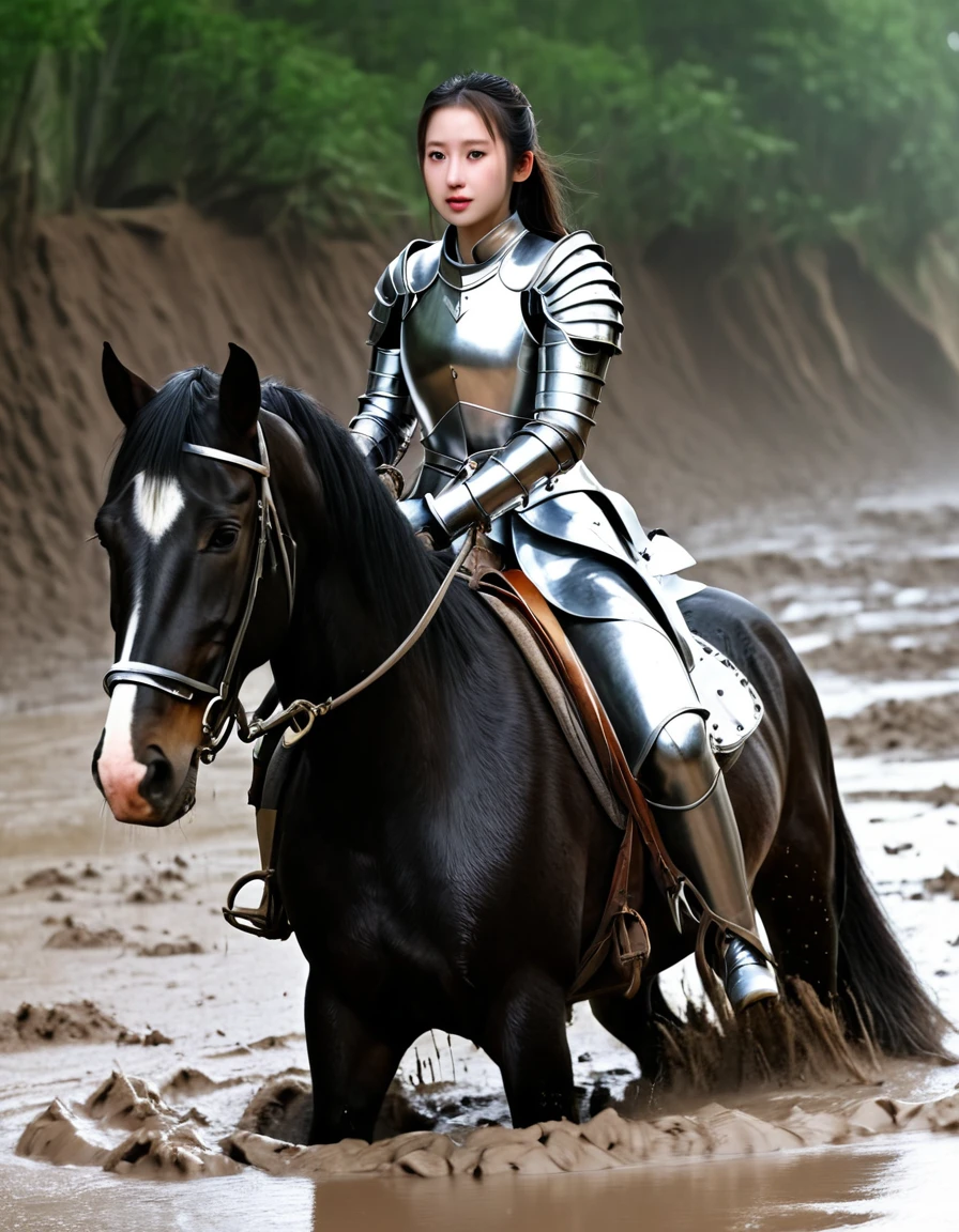 (((masterpiece))),(((Highest quality))),((Tabletop:1.4, Highest quality)), (Realな写真:1.4), 
((1 cute girl knight)),rodeo,Desperate,
(超High resolution:1.2),, wonderful, Very detailed CG Unity 8k wallpaper, Very detailed, High resolution,draft horse ridden by japanese cute girl,tight,muddy place,Beauty,The horse neighs,Tragic female knight in armor,Sink,In the mud,
Cold Light, Beautiful detailed girl, Droopy eyes,Very detailedな目と顔, Beautiful and exquisite nose, Beautiful and exquisite, draft horse ridden by a girl can't move because horse and girl soak in the sticky muddy deep pitfall:10.0 , horse falls down ,looks pained ,Surprised face:2.0,Real,Anatomically correct