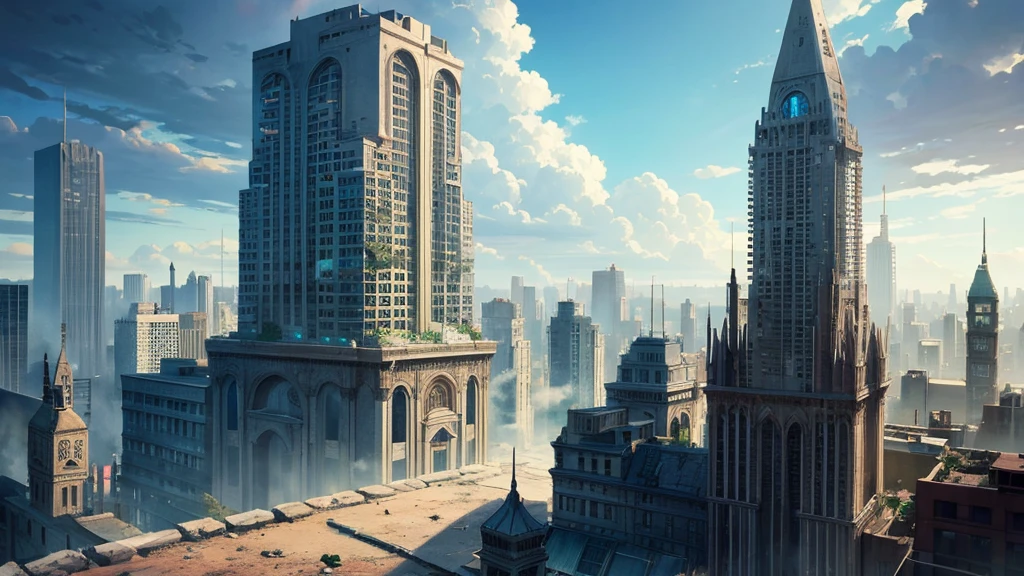 Make an RPG setting of an abandoned city. the city must be futuristic and have a dramatic air