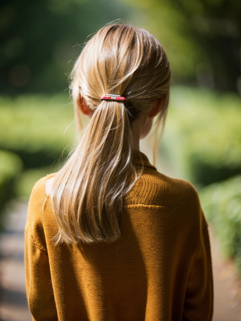 A guy with blonde hair with camera Take a picture of woman have a brown hair from behind, 8k,High quality
