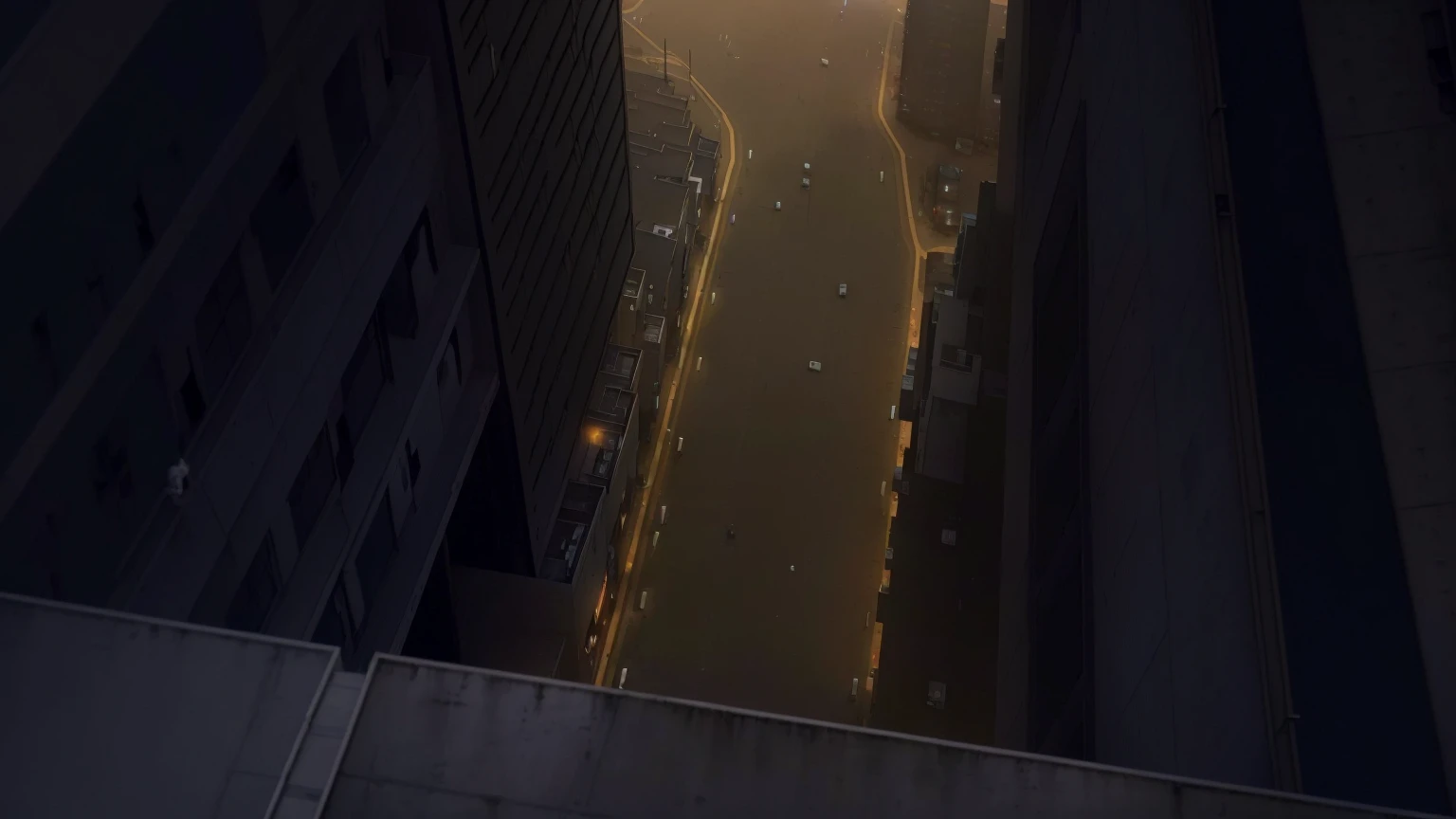 there is a view of a street from a high rise building, random background scene, street background, [[empty warehouse]] background, background in a cinematic, traversing a shadowy city, cinematic level shot, an empty liminal space, anime scene, anime background art, grimy streets backdrop, background(solid), mall background, anime background