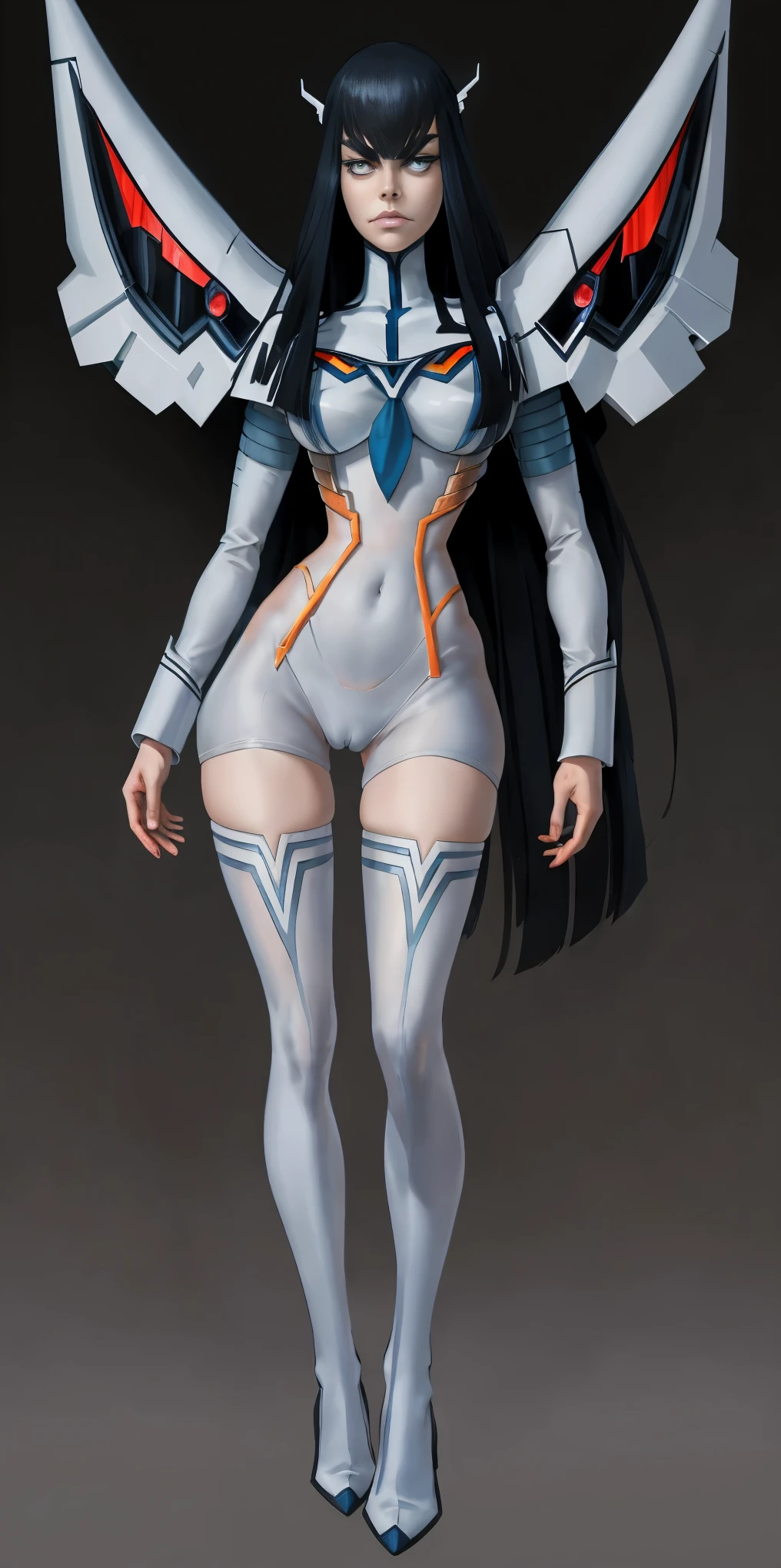 female Satsuki Kiryuin, Satsuki Kiryuin from Kill-la-Kill, mesh stockings, full height, bottom view, best quality, very detailed, ultra 8k resolution,portrait, full body (plain background)