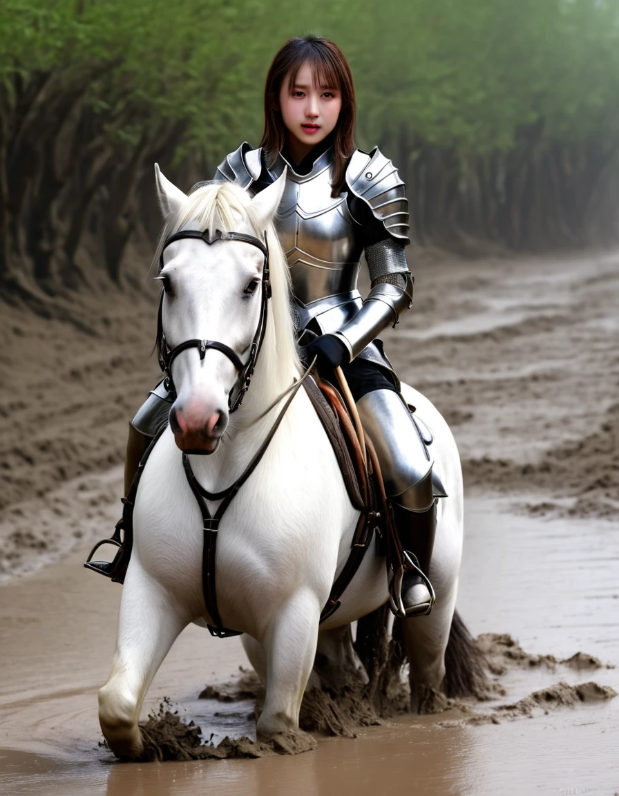 (((masterpiece))),(((Highest quality))),((Tabletop:1.4, Highest quality)), (Realな写真:1.4),
((1 cute girl knight)),rodeo,Desperate,
(超High resolution:1.2),, wonderful, Very detailed CG Unity 8k wallpaper, Very detailed, High resolution,draft horse ridden by japanese cute girl,tight,muddy place,Beauty,The horse neighs,Tragic female knight in armor,Sink,In the mud,Plump,
Cold Light, Beautiful detailed girl, Droopy eyes,Very detailedな目と顔, Beautiful and exquisite nose, Beautiful and exquisite, draft horse ridden by a girl can't move because horse and girl soak in the sticky muddy deep pitfall:10.0 , horse falls down ,looks pained ,Surprised face:2.0,Real,Anatomically correct