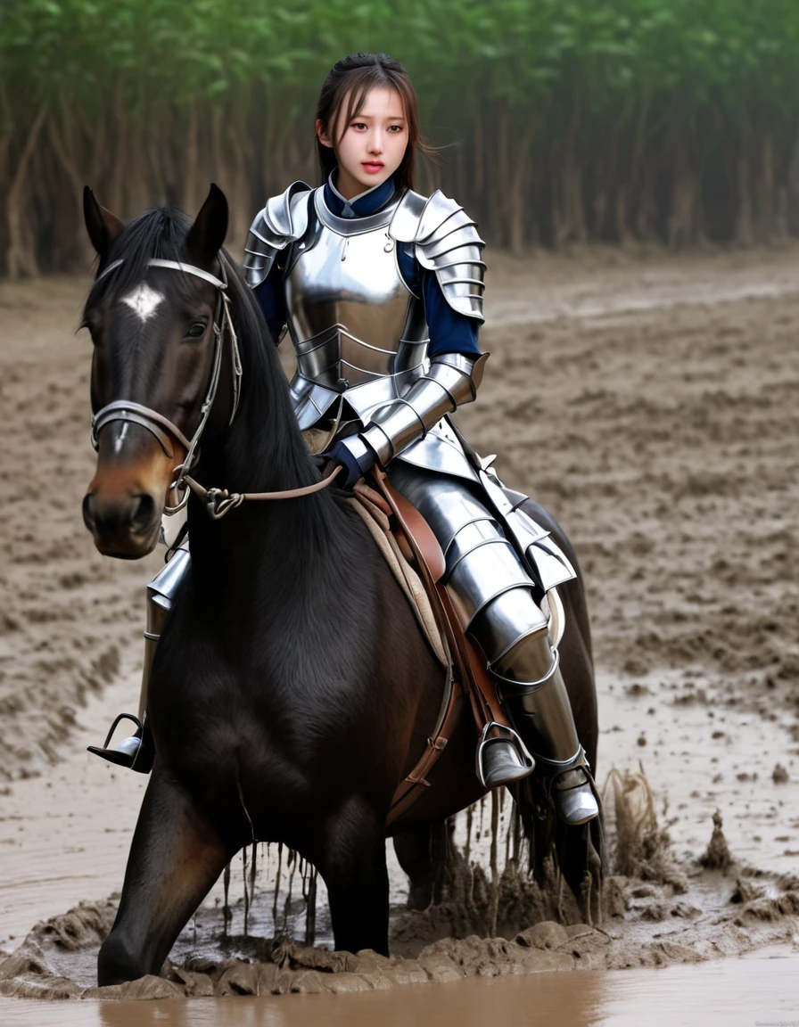 (((masterpiece))),(((Highest quality))),((Tabletop:1.4, Highest quality)), (Realな写真:1.4), 
((1 cute girl knight)),rodeo,Desperate,
(超High resolution:1.2),, wonderful, Very detailed CG Unity 8k wallpaper, Very detailed, High resolution,draft horse ridden by japanese cute girl,tight,muddy place,Beauty,The horse neighs,Tragic female knight in armor,Sink,In the mud,Plump,
Cold Light, Beautiful detailed girl, Droopy eyes,Very detailedな目と顔, Beautiful and exquisite nose, Beautiful and exquisite, draft horse ridden by a girl can't move because horse and girl soak in the sticky muddy deep pitfall:10.0 , horse falls down ,looks pained ,Surprised face:2.0,Real,Anatomically correct