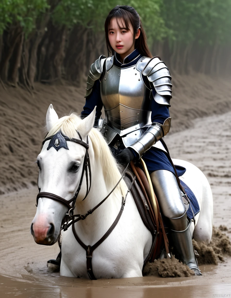 (((masterpiece))),(((Highest quality))),((Tabletop:1.4, Highest quality)), (Realな写真:1.4),
((1 cute girl knight)),rodeo,Desperate,
(超High resolution:1.2),, wonderful, Very detailed CG Unity 8k wallpaper, Very detailed, High resolution,draft horse ridden by japanese cute girl,tight,muddy place,Beauty,The horse neighs,Tragic female knight in armor,Sink,In the mud,Plump,
Cold Light, Beautiful detailed girl, Droopy eyes,Very detailedな目と顔, Beautiful and exquisite nose, Beautiful and exquisite, draft horse ridden by a girl can't move because horse and girl soak in the sticky muddy deep pitfall:10.0 , horse falls down ,looks pained ,Surprised face:2.0,Real,Anatomically correct