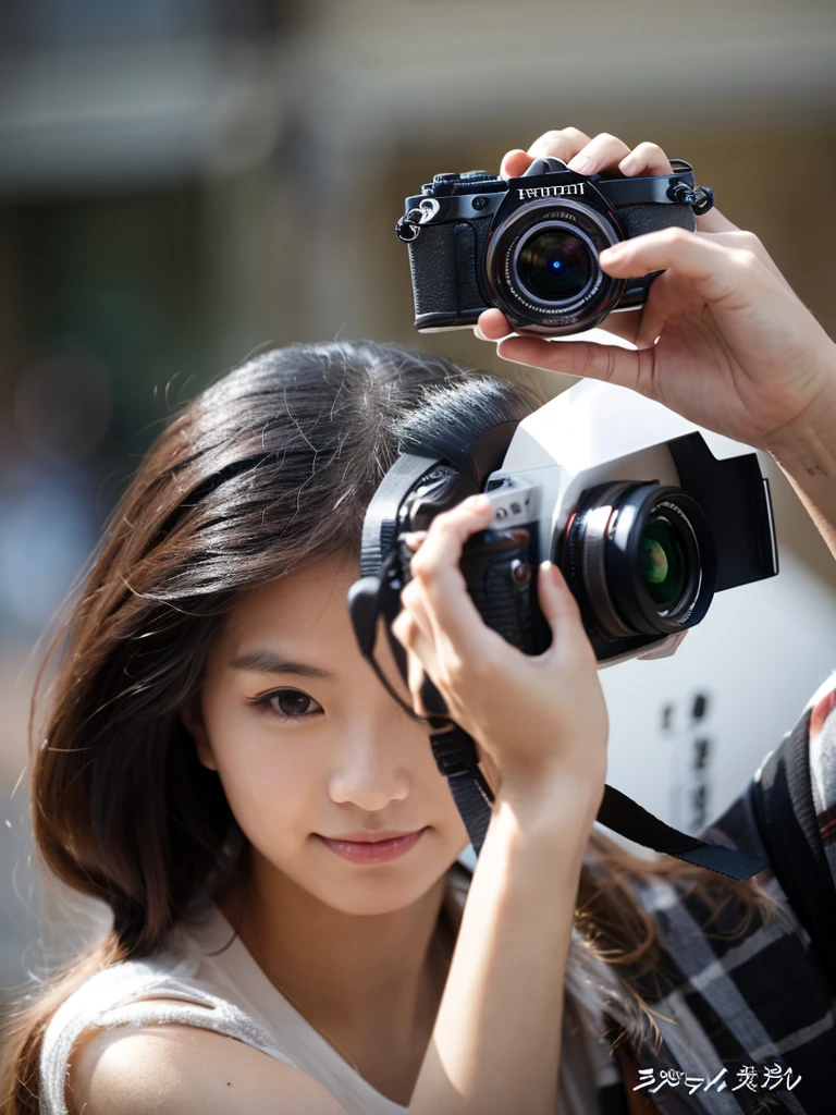 A photographer takes a picture of a model