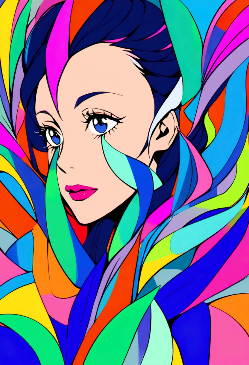 Matisse-style portrait of a Flamenco woman with a serene expression, using vibrant colors and simplified shapes.