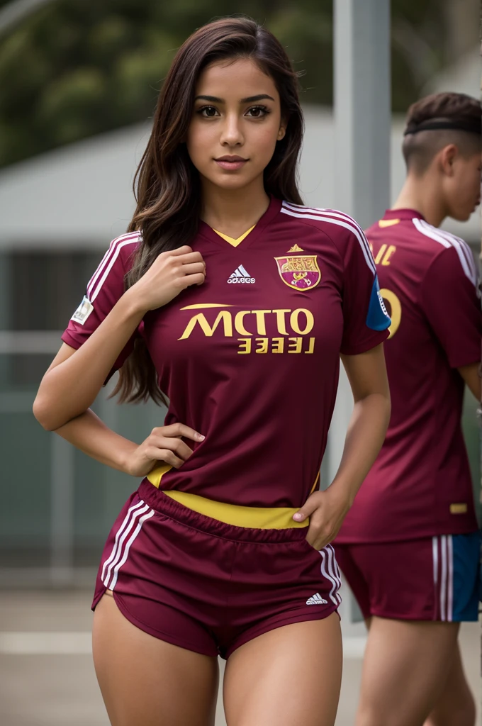 chica sexy, dressed in soccer style with the vinotinto shirt
