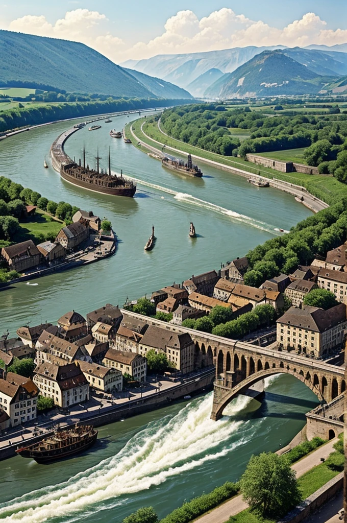 The German Invasion
**Image Description:**
- **foreground:** German soldiers crossing the Rhine River in rustic boats, some already on dry land. They are armed with swords and shields, and they wear clothing and armor typical of Germanic tribes.
- **Second plan:** Roman cities in flames, with recognizable architectural structures such as Roman arches and columns.
- **bottom:** Disorganized and surprised Roman troops, some trying to defend themselves and others fleeing.
**Text:**
- **Storyteller:** "In the 3rd century AD.C., The Germans crossed the Rhine and occupied many cities in the North of the Empire."
- **Roman soldier (with an expression of surprise and fear):** "We were not prepared for this combat tactic!!"