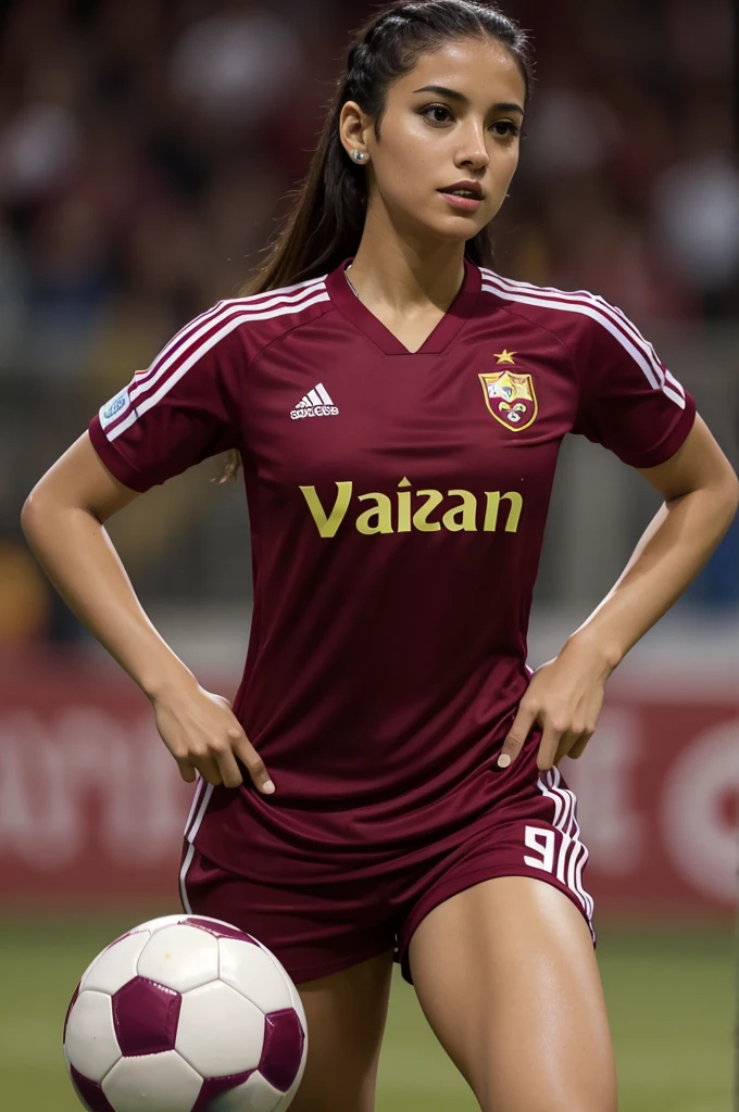 chica sexy, dressed in soccer style with the vinotinto shirt
