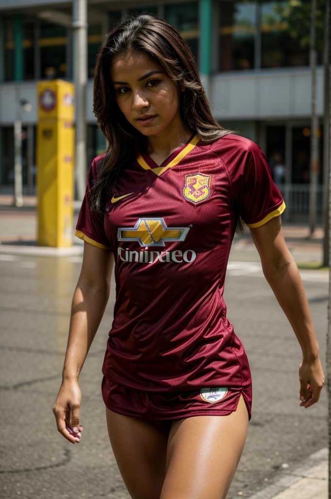 chica sexy, dressed in soccer style with the vinotinto shirt
