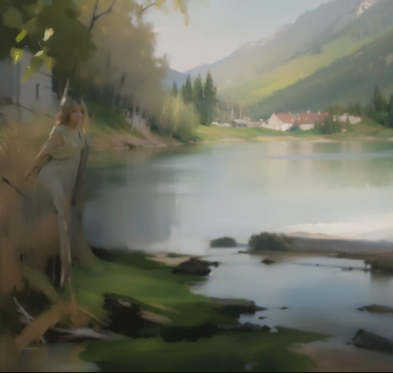 Painting of a river with boats and mountains in the background, Digital painting 8k resolution, Digital painting 8k resolution, 4k detailed coloring, Highly detailed 8k watercolor., Highly detailed 8k watercolor., digital painting 4k, digital painting 8k, Wlop drawing style, digital painting 4k, digital painting 4k