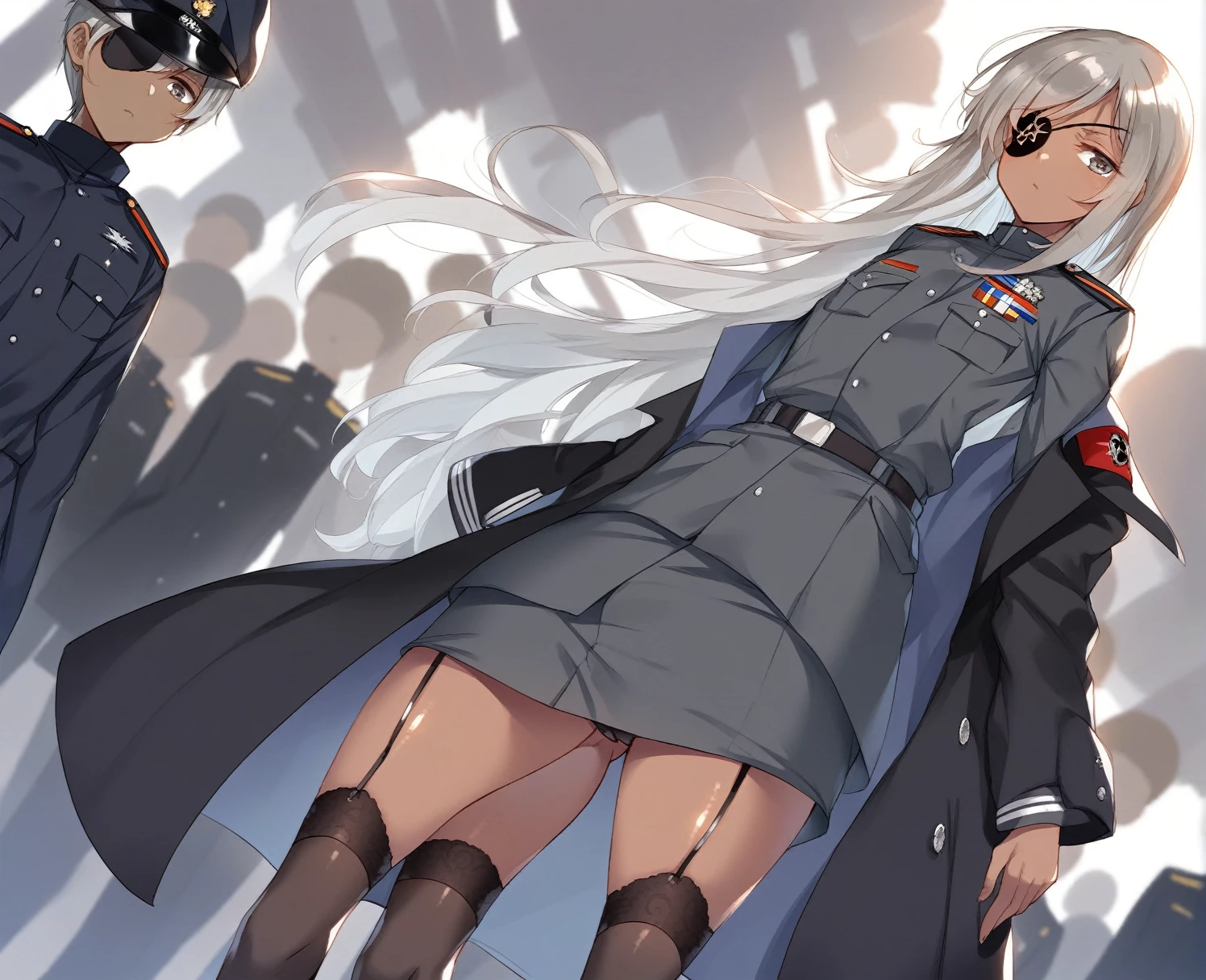 BREAK Perfect Anatomy、(High resolution:1.2)、Incredible illustrations、(Cute illustrations:1.2)
(Beautiful background,(nature,crowd))(,,dutch angle)
2gial((blonde hair,shiny hair,hair intakes:1.8,long hair)(doyagao)(a girl,, 1.4meters, 35kg),17-year-old,flat chest))(Black coat,Combat Uniform,SILKthong,slut,garter straps,Eye patch),
((gradient grey hair,shiny hair,hair intakes:1.8,Dark Skin:1.6)(doyagao)(a girl,height 1.7meters, 40kg),,17-year-old))
(Black coat,ゴシック風Combat Uniform,,garter straps,eyepatch:1.8) )
Cosplayer surrounded by people