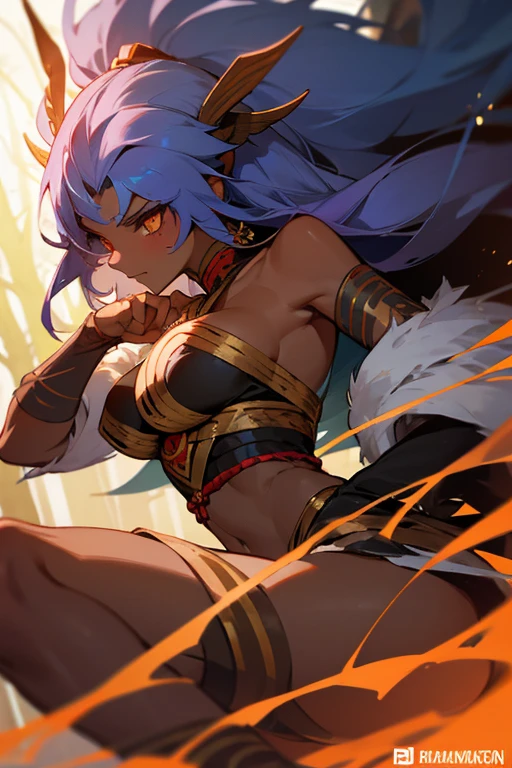 Beautiful girl, forest, beastman, dark skin, Amazoness, sexy,