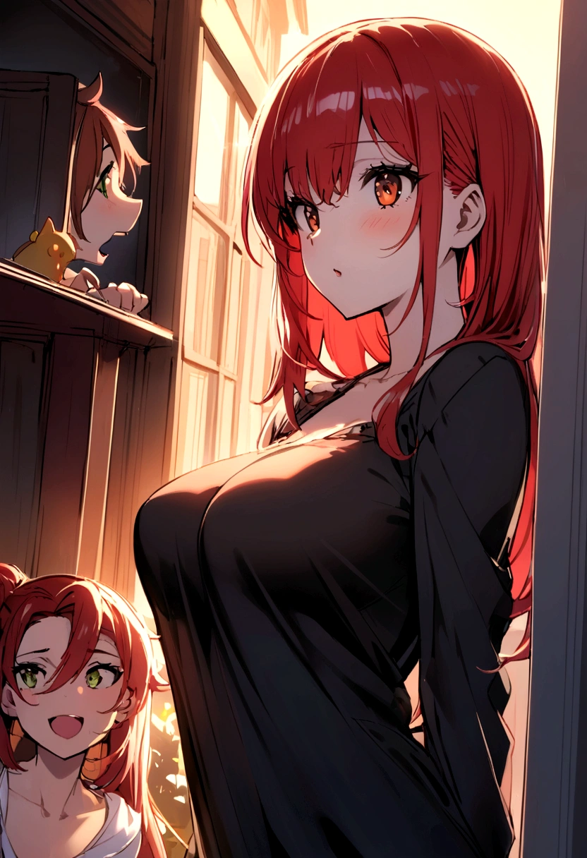 girl with red hair and big tits in a balcony with her friends