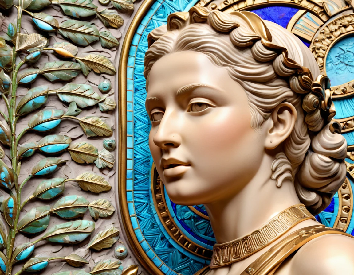 [Artistic Palette emoji] Create an image that seamlessly blends elements of classical art with futuristic aesthetics. Picture an ancient statue, perhaps inspired by Greco-Roman sculptures, being embraced or transformed by intricate, glowing AI-generated patterns. The contrast between the timeless and the futuristic should evoke a sense of enigmatic elegance. The image resolution should showcase every detail, with a focus on hyperrealistic rendering, akin to the precision of an 8K display.